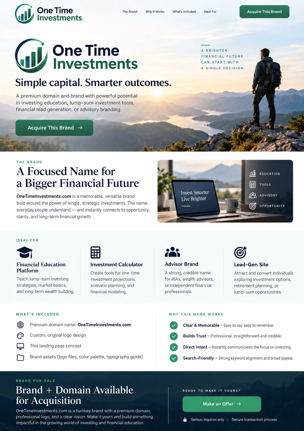 One Time Investments landing page preview